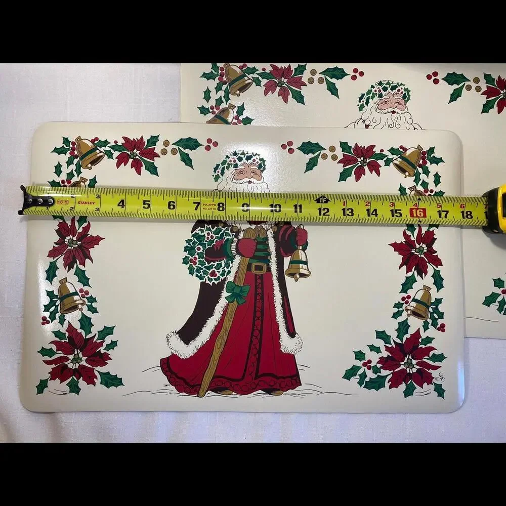 Vintage Set of 2 Red Green Santa‎ Claus Christmas Vinyl Rectangular Placemats